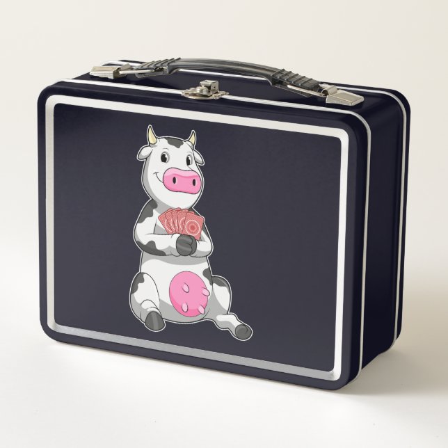 Cow at Poker with Poker cards Metal Lunch Box (Front)
