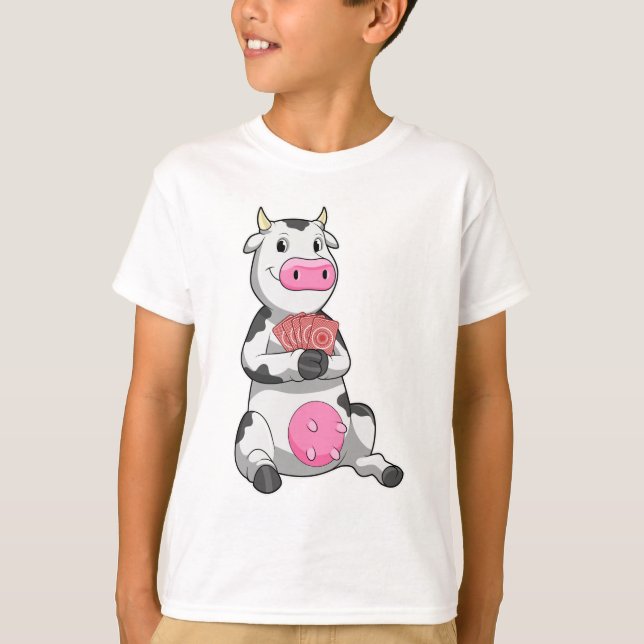 Cow at Poker with Poker cards T-Shirt (Front)