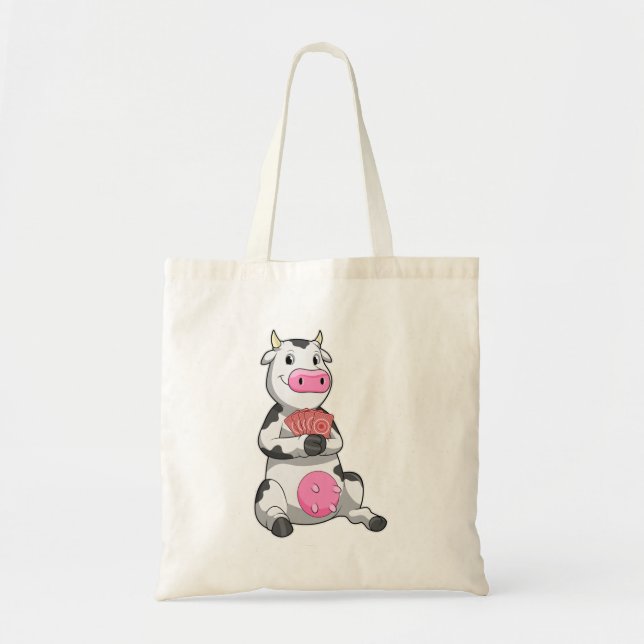 Cow at Poker with Poker cards Tote Bag (Front)