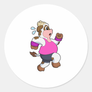 Cow at Running Classic Round Sticker