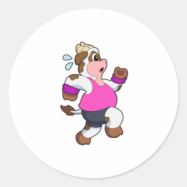 Cow at Running Classic Round Sticker (Front)