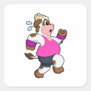 Cow at Running Square Sticker