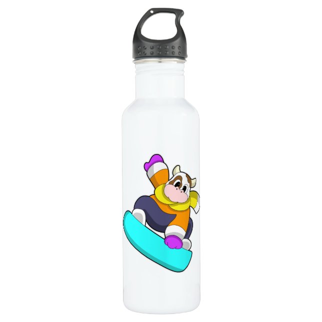 Cow at Snowboarding with Snowboard 710 Ml Water Bottle (Front)