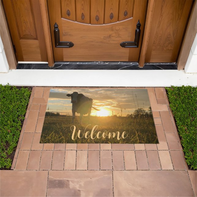 Cow at Sunset Welcome Doormat (Outdoor)