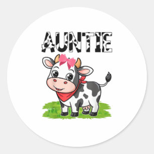 Cow Auntie Birthday Family Matching Girl Boy Farm Classic Round Sticker