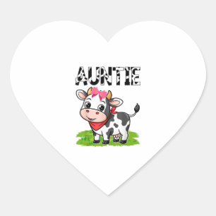 Cow Auntie Birthday Family Matching Girl Boy Farm Heart Sticker