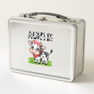 Cow Auntie Birthday Family Matching Girl Boy Farm Metal Lunch Box