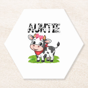 Cow Auntie Birthday Family Matching Girl Boy Farm Paper Coaster
