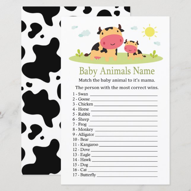 Cow Baby Animals Name Game (Front/Back)