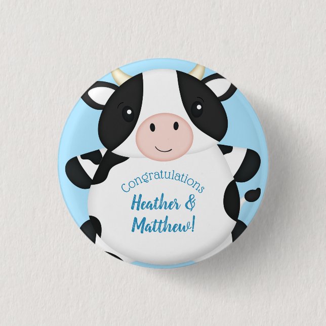 Cow Baby Shower Blue 3 Cm Round Badge (Front)
