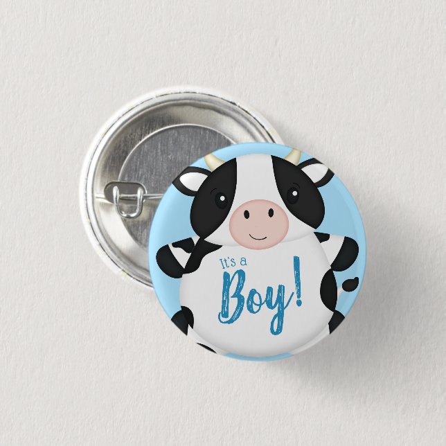 Cow Baby Shower Blue 3 Cm Round Badge (Front & Back)