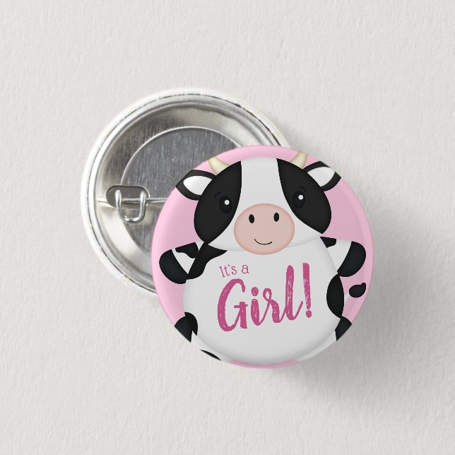 Cow Baby Shower Farm Pink Girl 3 Cm Round Badge (Front & Back)