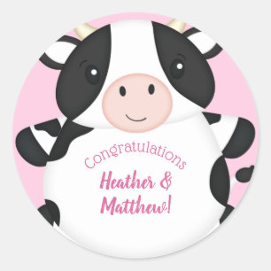 Cow Baby Shower Farm Pink Girl Classic Round Sticker