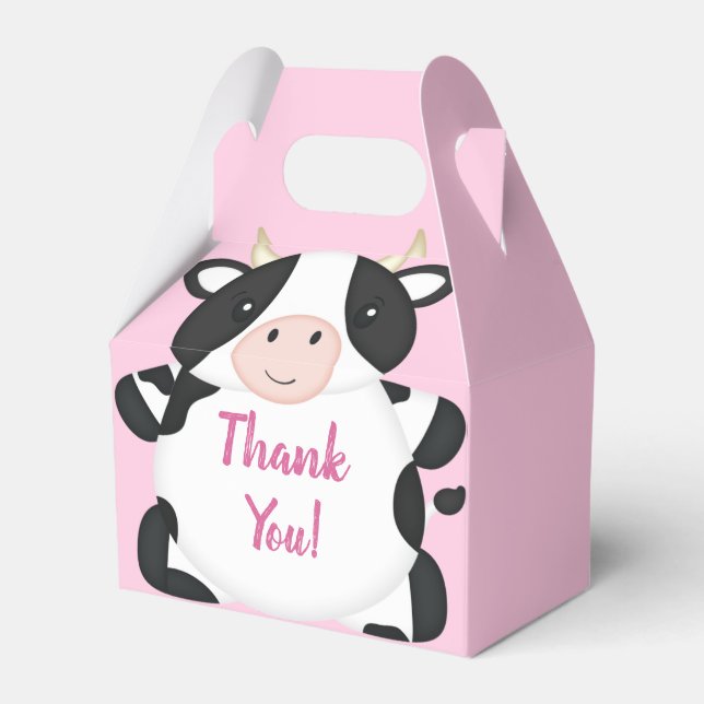 Cow Baby Shower Farm Pink Girl Favour Box (Front Side)