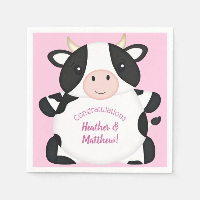 Cow Baby Shower Farm Pink Girl Napkin (Front)