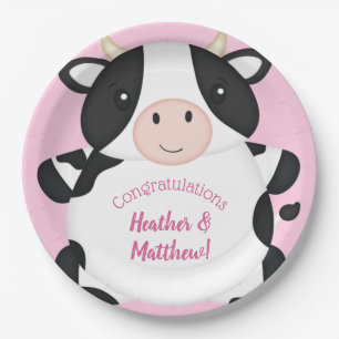 Cow Baby Shower Farm Pink Girl Paper Plate