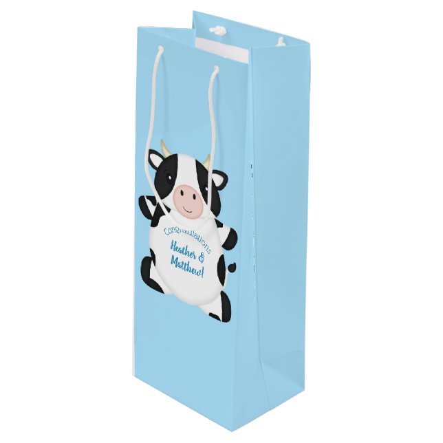 Cow Baby Shower Farm  Wine Gift Bag (Front Angled)