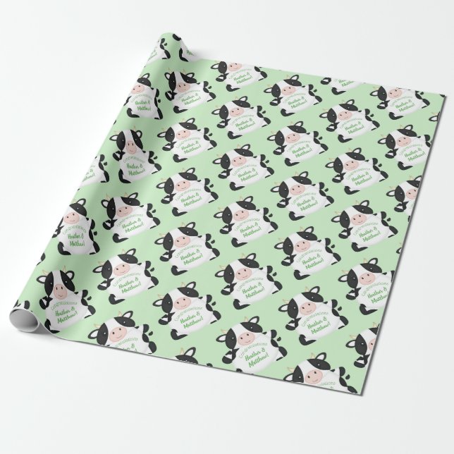 Cow Baby Shower Green Wrapping Paper (Unrolled)