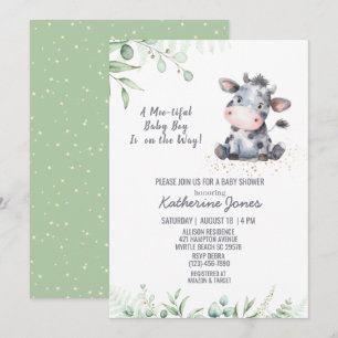 Cow Baby Shower Greenery Boy Farm Invitation
