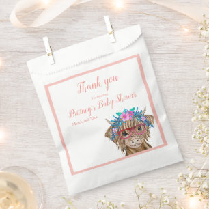 Cow Baby Shower, Highland Cow, Girl  Favour Bags