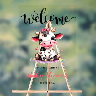 Cow Baby Shower Minimalist Pink Girl baby shower Acrylic Sign