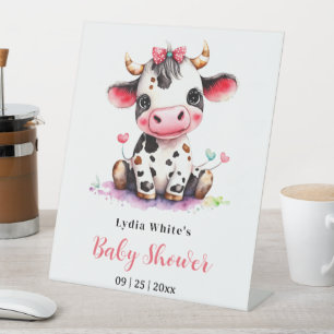 Cow Baby Shower Minimalist Pink Girl baby shower Pedestal Sign