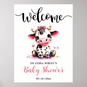 Cow Baby Shower Minimalist Pink Girl baby shower Poster