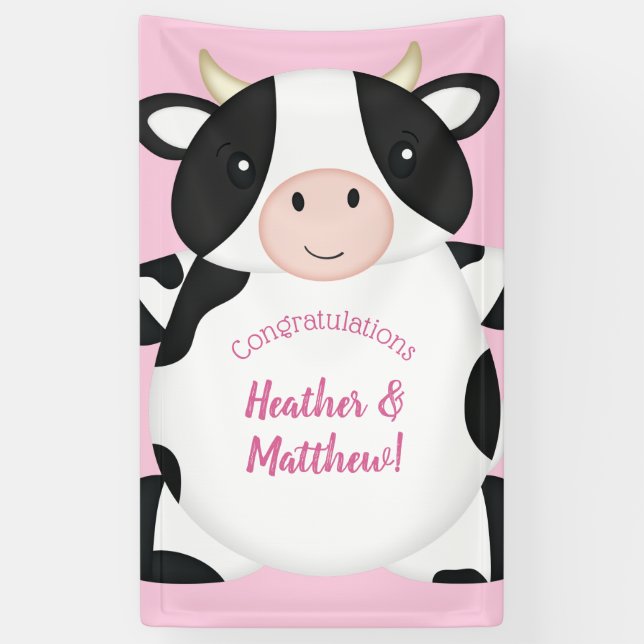 Cow Baby Shower Pink Banner (Vertical)