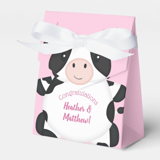 Cow Baby Shower Pink Favour Box (Front Side)