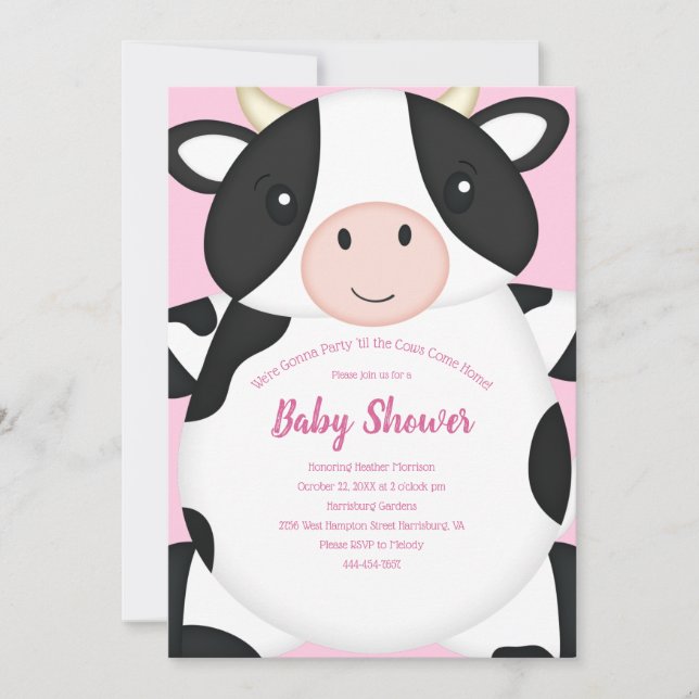 Cow Baby Shower Pink Invitation (Front)