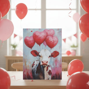Cow Balloon Valentine's Day  Postcard