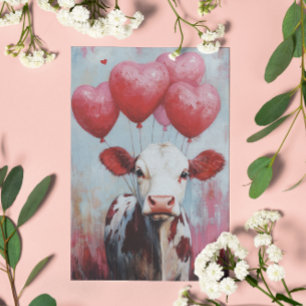 Cow Balloon Valentine's Day  Postcard