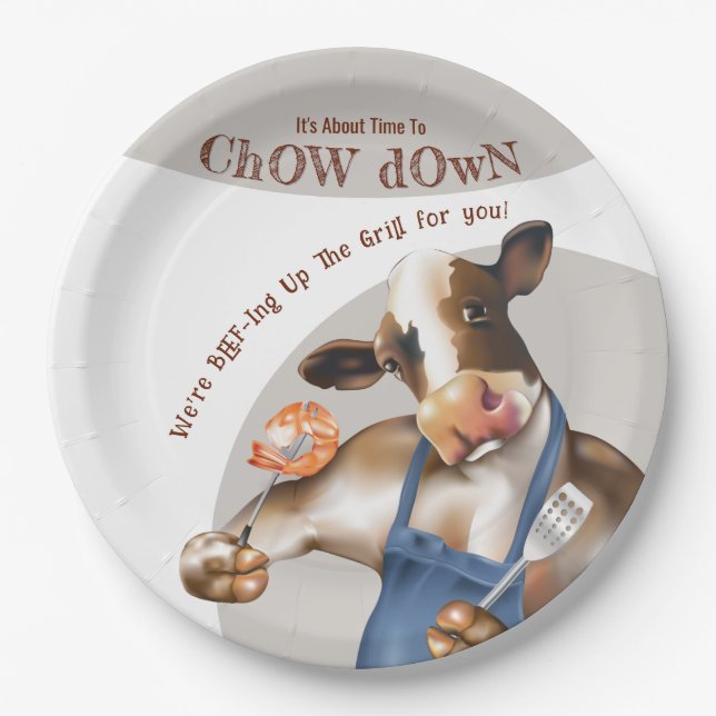 Cow Barbecue Shrimp Party Paper Plate (Front)