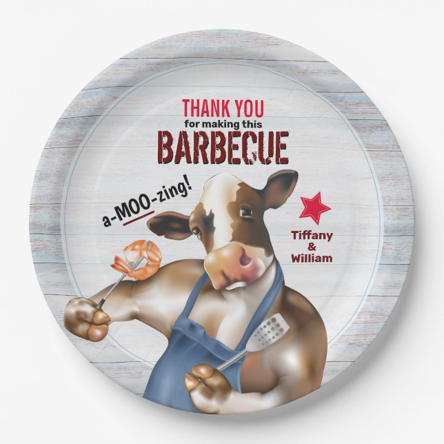 Cow Barbecue Shrimp Party Paper Plate (Front)
