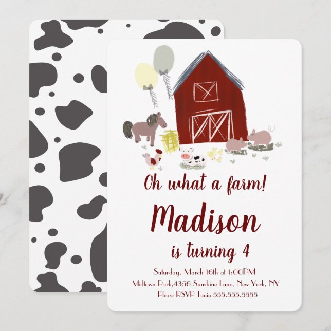 Cow Barn Farm Cattle Party Birthday Girl Invitation (Front/Back)