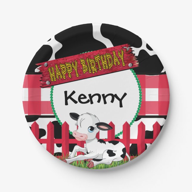 Cow, Barnyard Birthday Party Paper Plate (Front)