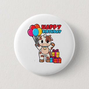 Cow Birthday Balloon Theme Cattleman Farmer Cute B 6 Cm Round Badge