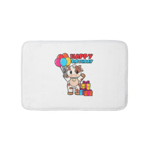 Cow Birthday Balloon Theme Cattleman Farmer Cute B Bath Mat