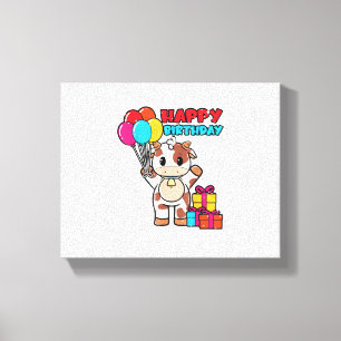 Cow Birthday Balloon Theme Cattleman Farmer Cute B Canvas Print