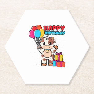 Cow Birthday Balloon Theme Cattleman Farmer Cute B Paper Coaster