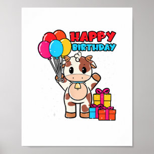 Cow Birthday Balloon Theme Cattleman Farmer Cute B Poster