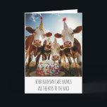 Cow Birthday Cake Brings All The Boys To The Yard Card<br><div class="desc">A funny cow themed Birthday card,  featuring a group of cows with a birthday cake. The text reads Your birthday cake brings all the boys to the yard. Personalise by editing the Birthday Card with your own message.</div>