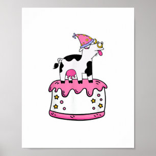 Cow Birthday Cake Party Cattleman Farmer Bday Them Poster