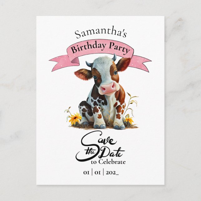Cow Birthday Girl Postcard (Front)