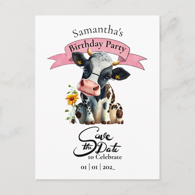 Cow Birthday Girl  Postcard (Front)