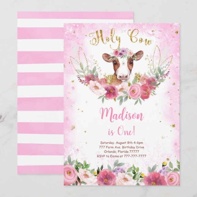 Cow Birthday Invitation (Front/Back)