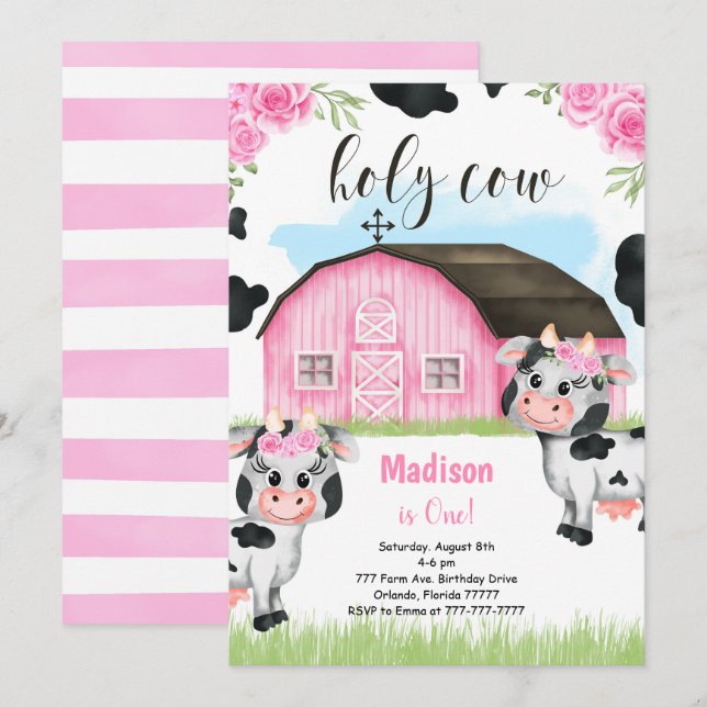 Cow Birthday Invitation (Front/Back)