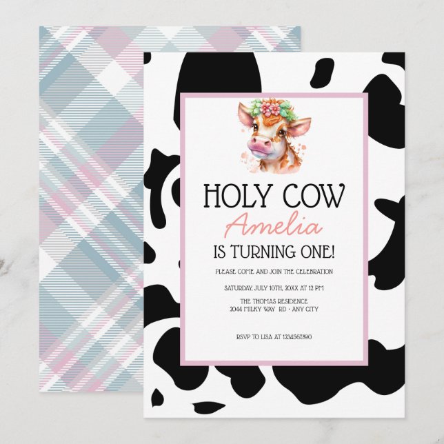 Cow Birthday Invitation (Front/Back)