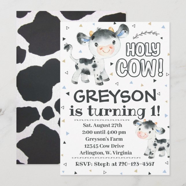 Cow Birthday Invitation Holy Cow Invitation (Front/Back)