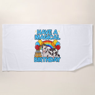 Cow Birthday Magical Rainbow Theme Party Cattleman Beach Towel